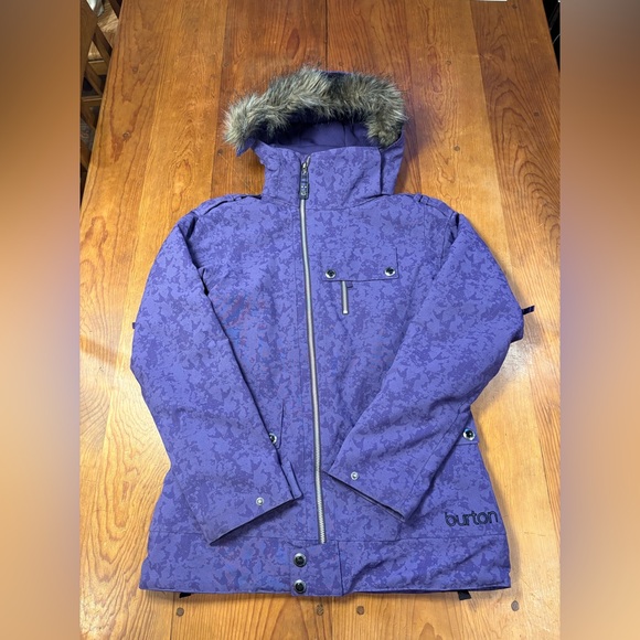 Burton Ski Jacket Womens Small Purple Skiing Snowboard Parka Camo Dryride - Picture 1 of 12